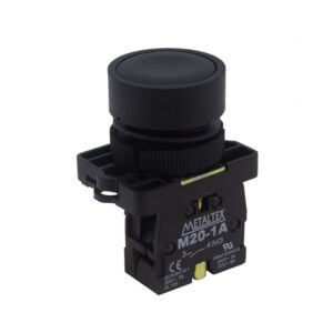 Botão de comando pulsador preto sem retenção 22MM 1NA 5A 380V P20AFR-B-1A