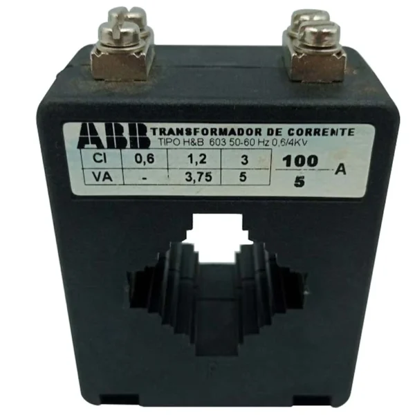 Transformador de corrente 100/5A EX. 0,6 C 3,75 janela 40X10mm preto HB 603