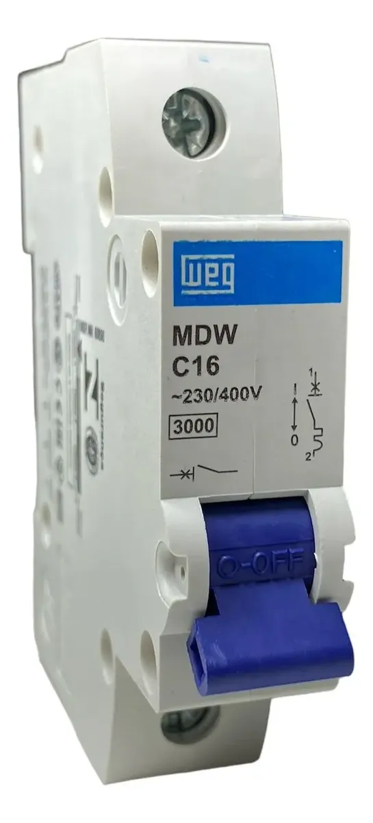 Minidisjuntor Monopolar 16A Curva C 5kA MDW-C16 WEG – 10076413